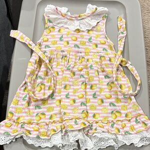 Lemon Print Pink and White Kids Dress